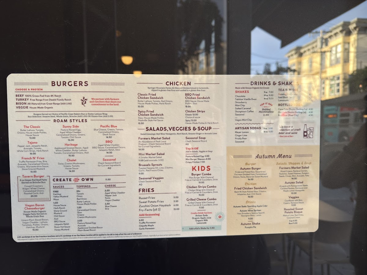 Roam Artisan Burgers Menu - Image 1